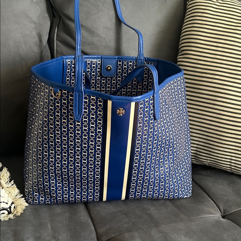 Tory Burch Blue and White Patterned Tote